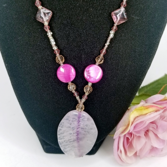 Pink Quartz Pendant Necklace EUC - Picture 5 of 12